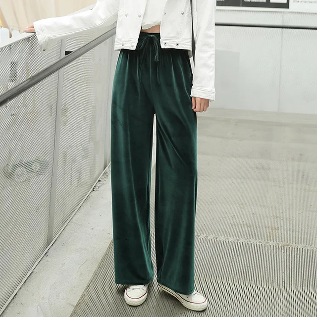 blackish green Модные широкие брюки для женщин Осенние новые повседневные однотонные Длинные свободные брюки с высокой талией мягкие брюки для женщин размера плюс - Цвет: blackish green