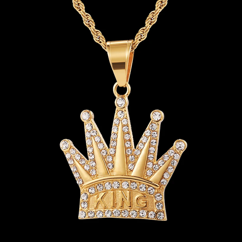 US7 Bing Iced out Crown KING ожерелья с подвесками для мужчин нержавеющая сталь кристалл хип хоп рэппер теннисная цепь крутые уличные ювелирные изделия