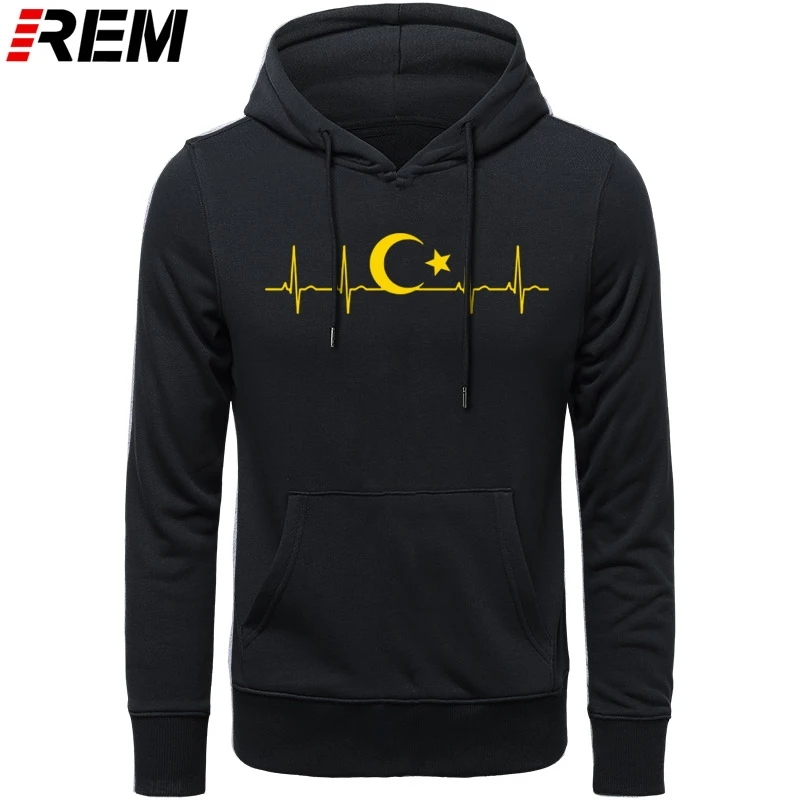 REM Turkey Fans Cheer Moon Stars Heartbeat Fo'r Men Casual Cotton Long Sleeve Funny Turkish Flags Hoodies Sweatshirts | Мужская