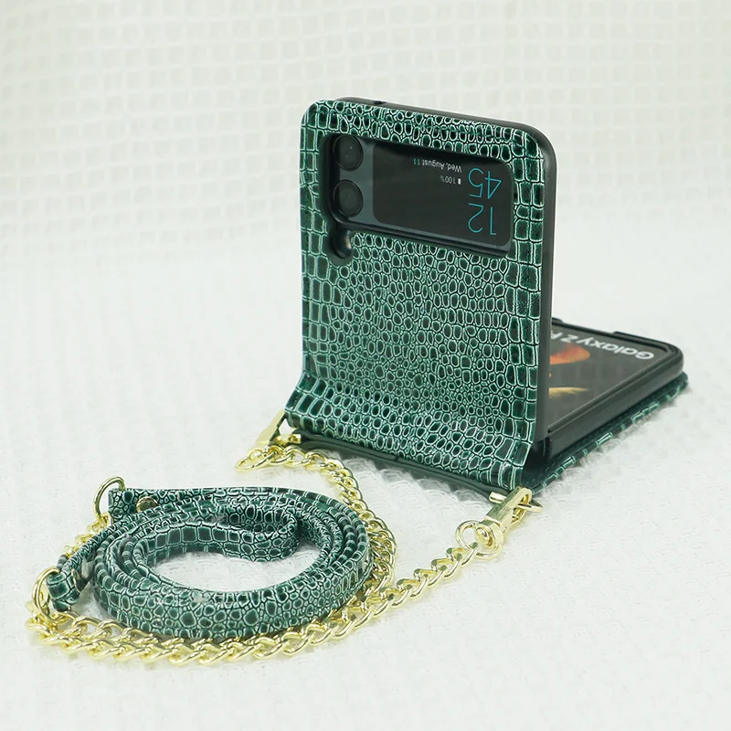 

Кожаный чехол со шнурком для Samsung Galaxy Z Flip3 женский деловой чехол роскошный чехол из крокодиловой кожи жесткая задняя крышка с защитой от цар...