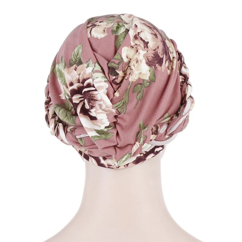 

2021 Women's Autumn/Winter European and American Printed Brushed Milk Silk Turban Floral Cloth Short Braid Baotou Cap