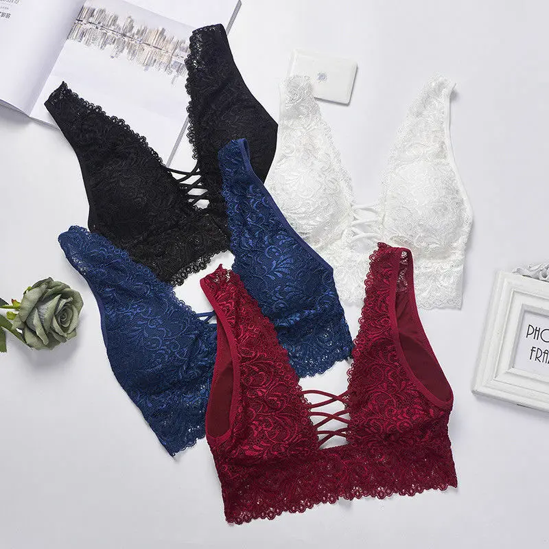 

2019 Fashion Trend Women Intimates Lace Push-up Padded Vest Bralette Crop Tops Underwear Solid Bandage Tanks Camisole