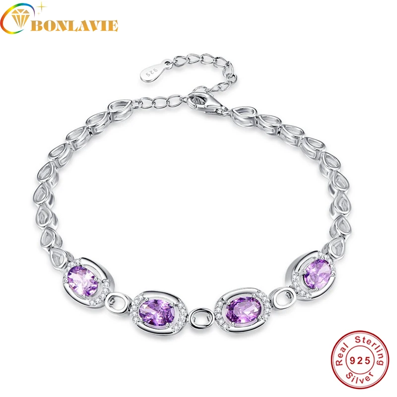 

BONLAVIE 925 Sterling Silver Jewelry Purple Amethyst Bracelets&bangles for Women Jewelry Wholesale