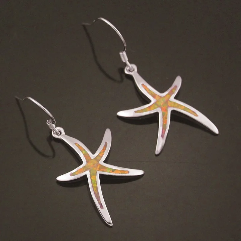 

ZHUOY Blue Starfish Earrings Multicolor Imitation Opal Blue Cute Pendant Alloy Earrings Wild Fashion Women's Girls Gifts Jewelry