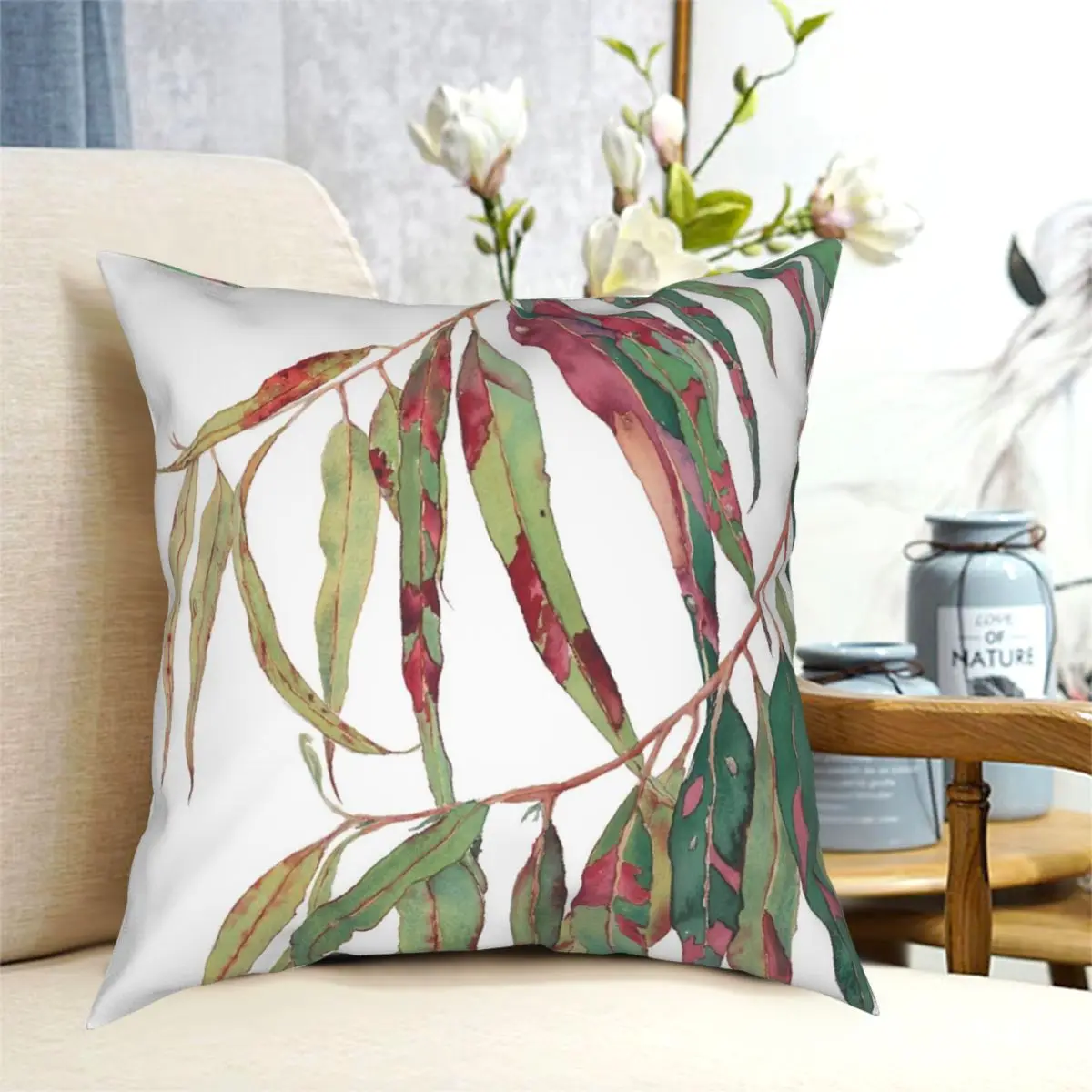 

Watercolour Of Eucalyptus Branch Square Pillowcase Polyester Pattern Zipper Decor Throw Pillow Case for Sofa Cushion Cover