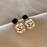 new arrival simulated pearl trendy geometric geometric zircon pearl square women dangle earrings fashion drop earrings