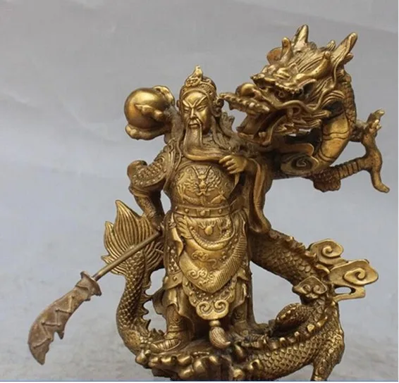 10 "Китайский Fengshui Guan Gong Yu воин Меч с изображением бога стенд в статуи дракона |