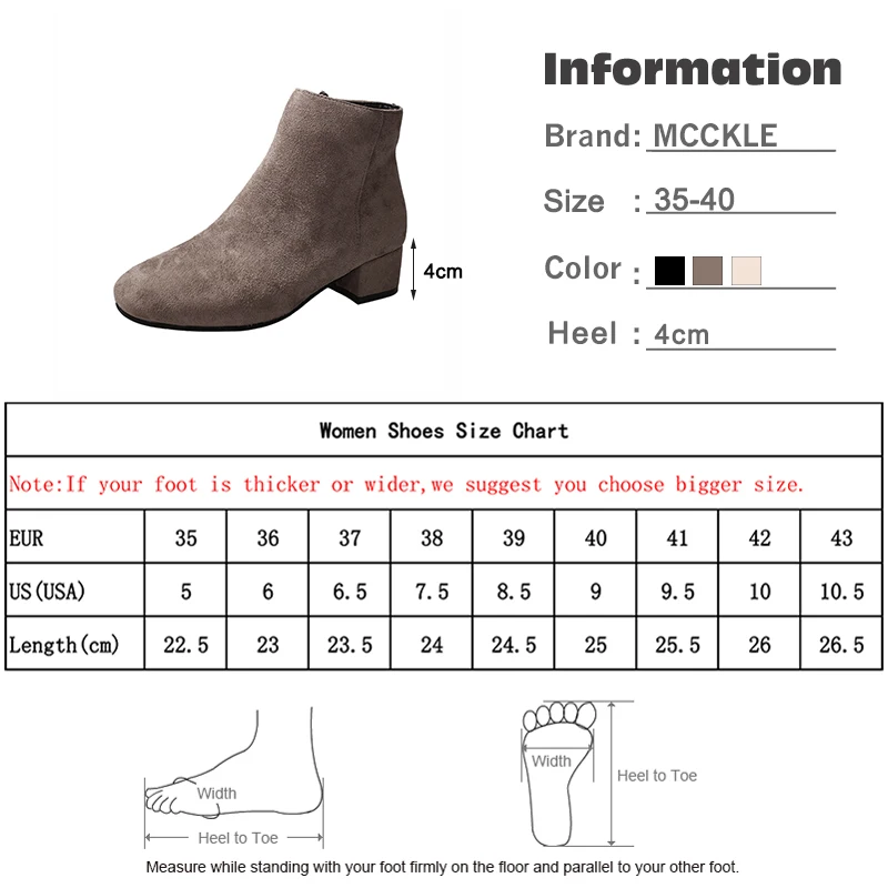 

Autumn Women Ankle Boots Fashion Zip Flock Round Toe Suede Square Heels Shoes Ladies Casual Comfort Warm Female Footwear