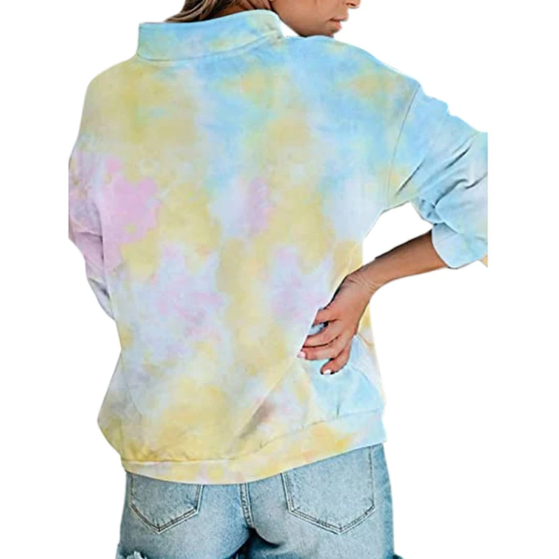 

Womens Sweatshirt Pullovers Tops Long Sleeve Tie-dye Sweatshirt Women Clothing Casual Zipper Loose Sweatshirt Women Top Autumn