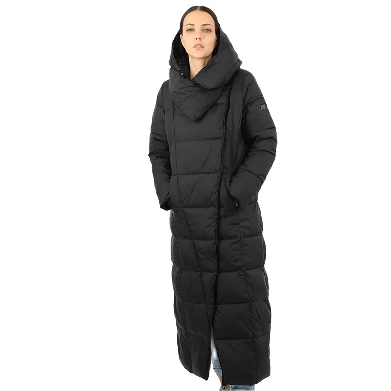 Women's Parka Long Down Jacket Cotton Removable Hooded Female Quilted Coat Puffer Stand-up Collar Windproof Office Lady 19-255