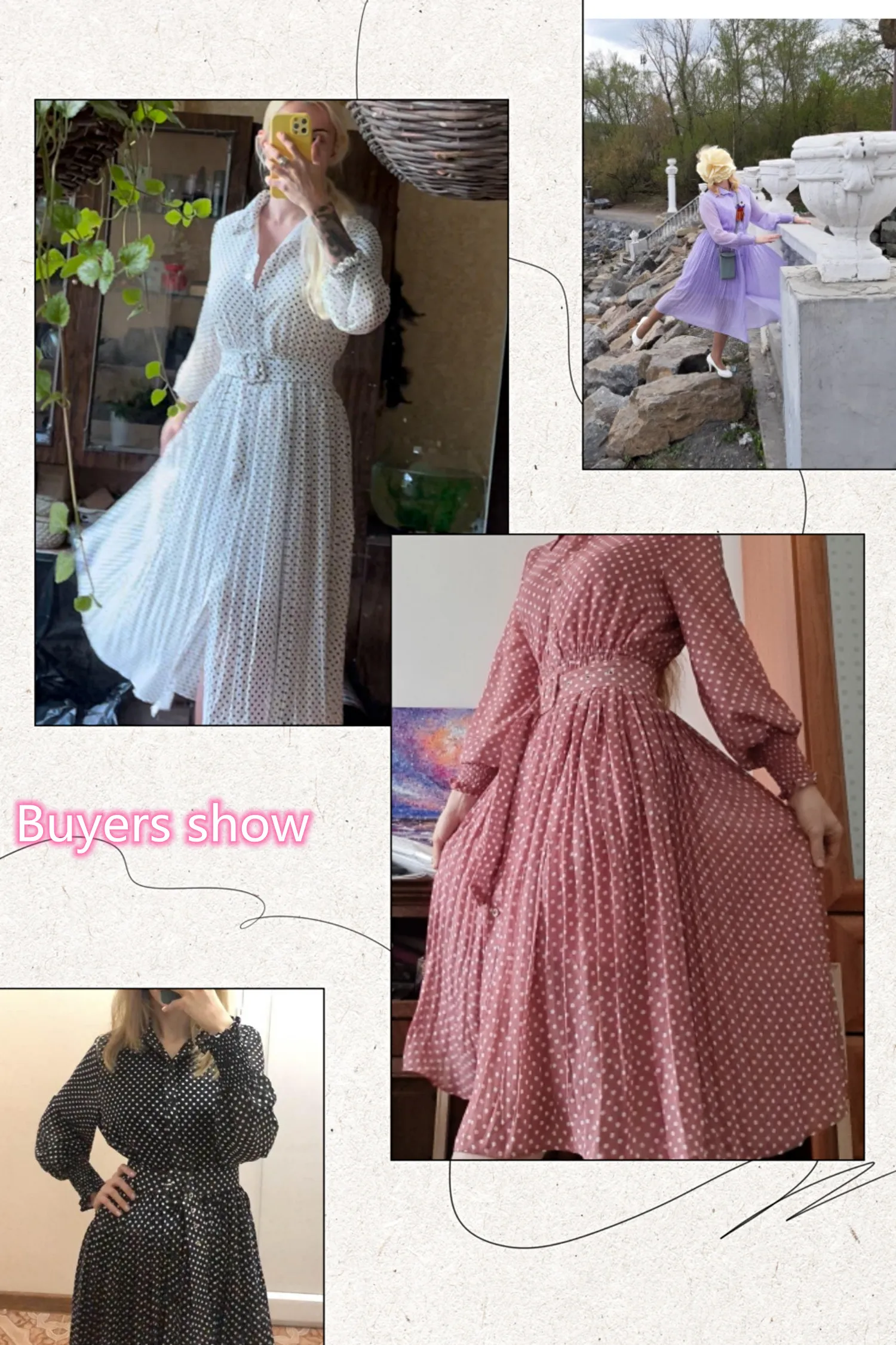 

Spring And Summer French Vintage Maxi Dress 2021 Sundress Ladies Long Sleeve Orange Polka Dot Chiffon Pleated Dresses Femme Robe