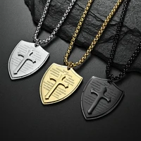 40x30mm male men necklace pendants fashion shield cross design christian jewelry box chain stainless steel black gold color