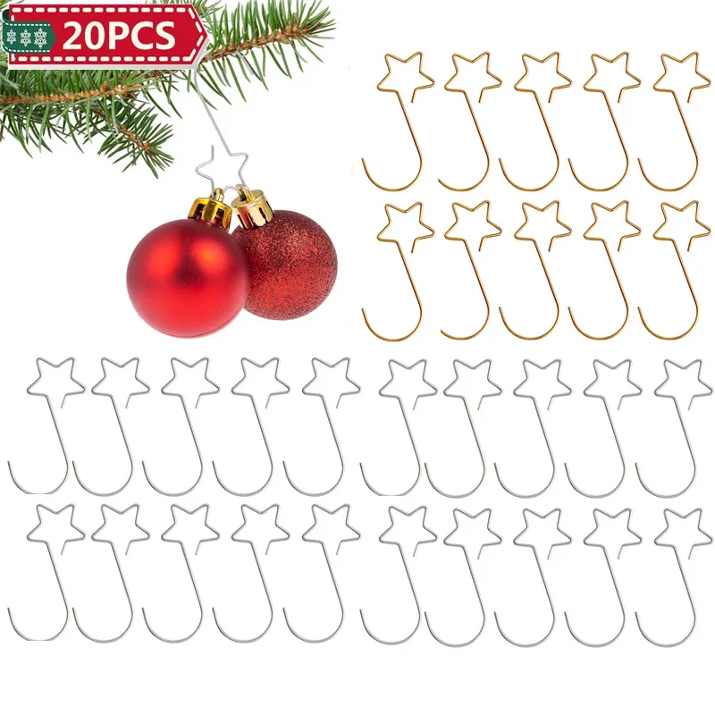 

20Pcs Christmas Metal Star Decorations S-shaped Hooks for Christmas Tree Hanging Wreath Pendant Clasp New Year 2022 Ornaments