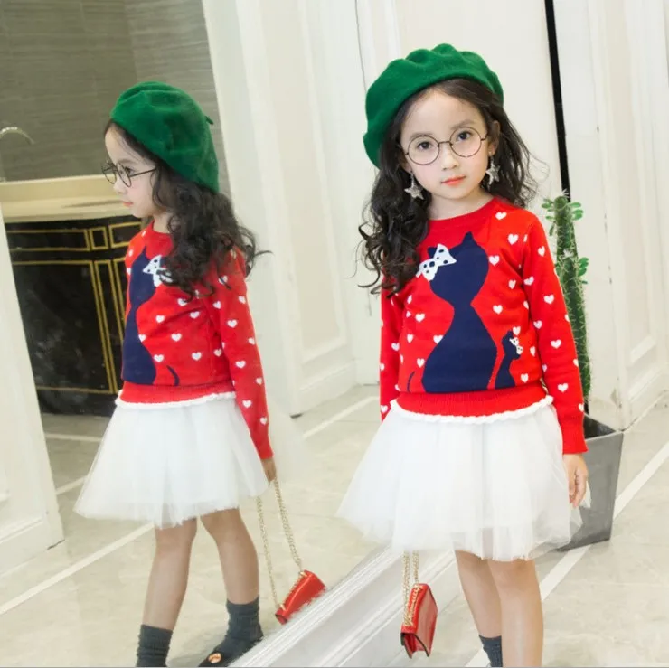 Детский свитер новинка 2019 осенне-зимний модный с рисунком кота для маленьких