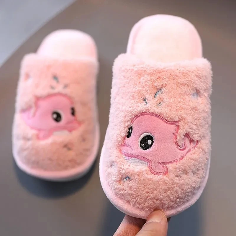 

Girls cute animal slippers winter velvet furry slides children indoor warm plush slippers house toddlers shoes