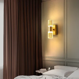 18W LED Wall Lamp Indoor Gold Double Head Acrylic Glass Bedside Wall Light Bedroom Living room Corridor TV Wall Background Lamps