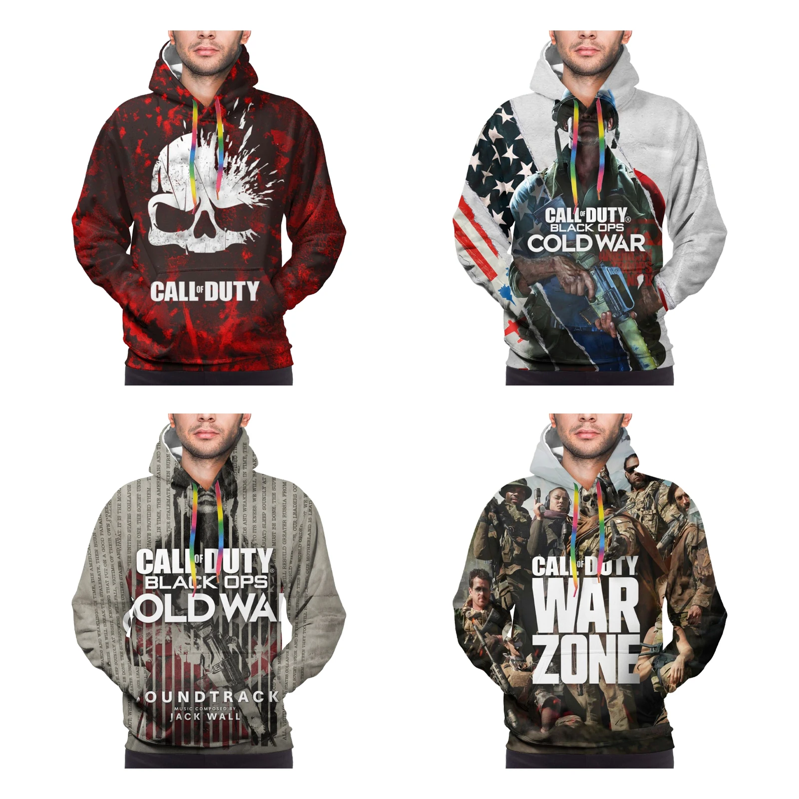 

Мужской пуловер с капюшоном и карманом с 3D принтом