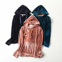 women velvet hooded solid color contracted elegance sweatshirts loose high quality soft sweatshirts for spring and autumn