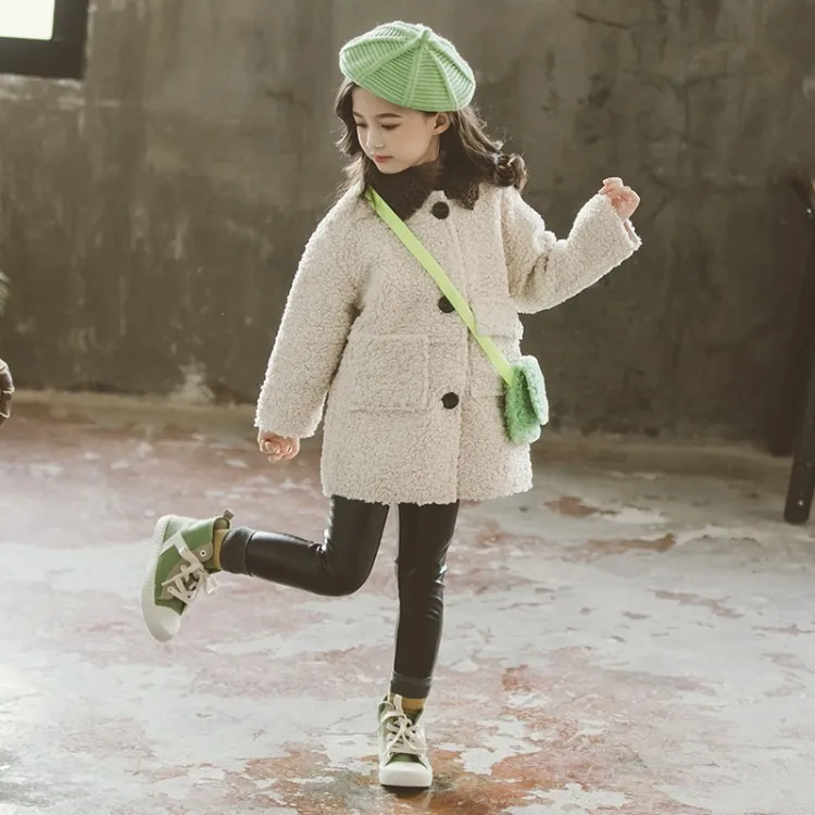 2020 Autumn Winter New Arrival Korean Version pure color woolen warm fashion thickened coat for cute sweet baby girls |