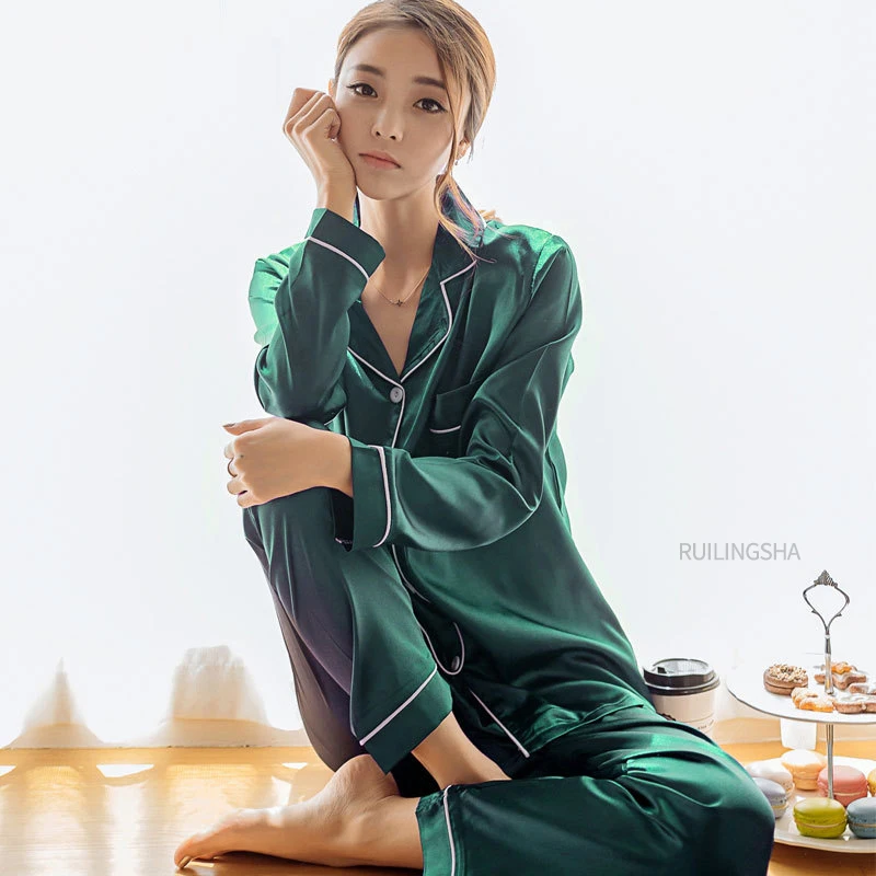 

Women Summer Silk Thin Pajama Sets Plus Size Turn-Down Nightwear Pijama Pijamas Man New Girl Men Fashion lover sleep wear