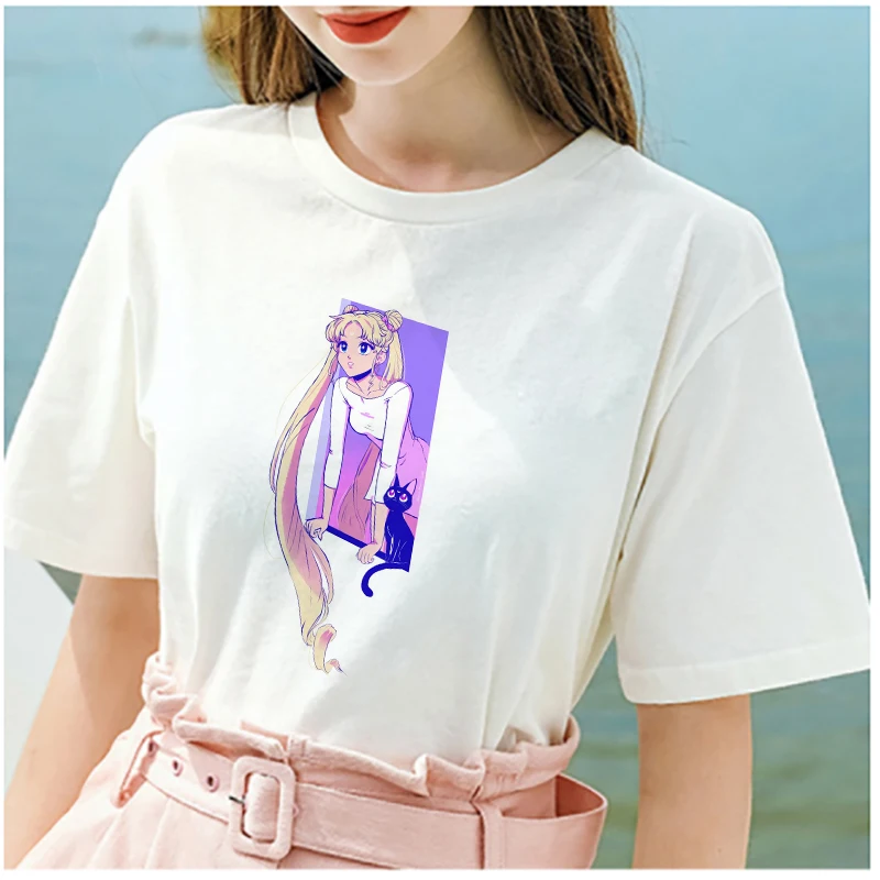 Lus Los Сейлор Мун Новая летняя модная футболка для женщин Harajuku с коротким рукавом