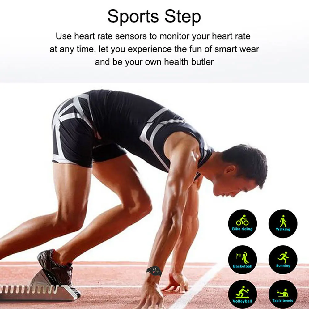 

Smart Bracelet Heart Rate Blood Pressure Sleep Monitoring Pedometer Fitness Bluetooth Smart Wristband For Android IOS