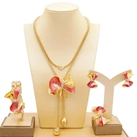 fashion dubai gold jewelry sets for women african bridal wedding gifts party necklace bowknot earrings ring bracelet set