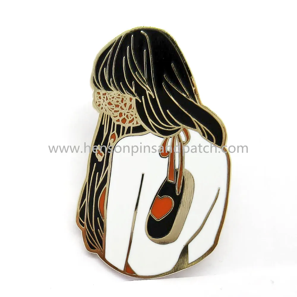 

Custom gold metal hard enamel girl club badge with charm and Deluxe pin badge
