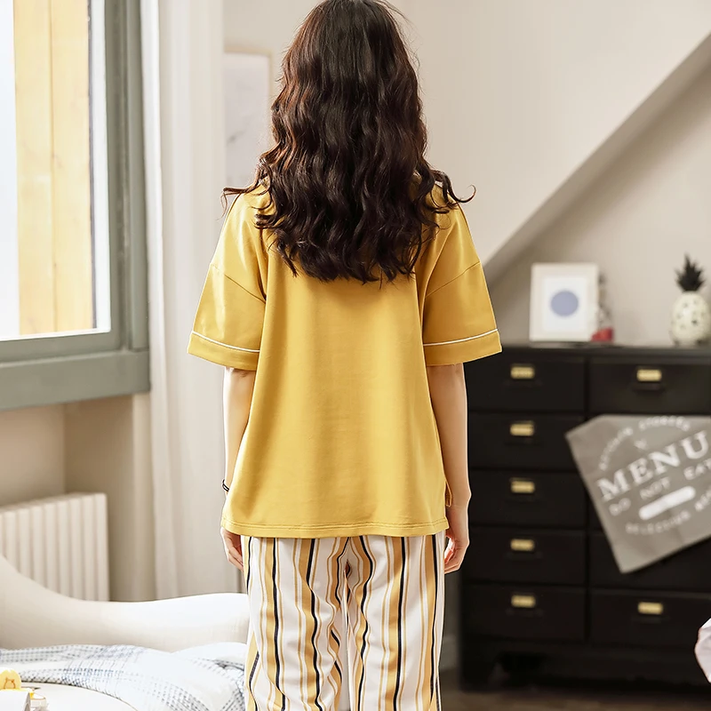 

New Summer Cotton Women Pajamas Set Cartoon Pyjamas Womens Short Sleeve Casual Soft Big Size Sleepwear Female Homewear Clothes