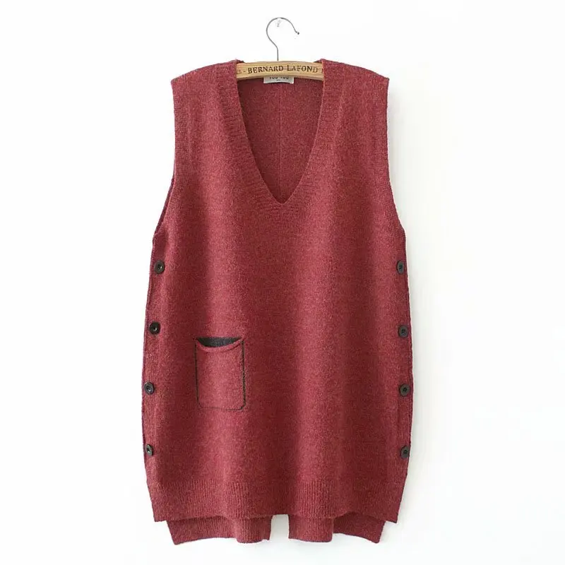 

Knit Vest Women Vest Sleeveless Casual V-Neck Plus Size Blue Red Black Button Pockets Waistcoat Female Pullover Sweater Vest