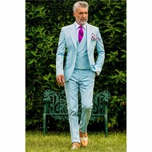 Traje azul claro para hombre, traje con solapa con muescas, novio, padrino de boda, esmoquin de moda, traje delgado de 3 piezas (Top + Pantalones + corbata + chaleco) 2021 (4)