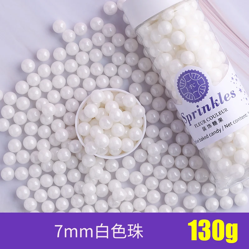 7mm white 130g Съедобные жемчуг Цветной Сахар Бусины помадный кекс своими руками выпечки льда крем-Шоколад для декорирования вестибюлей конфеты Мармеладные декорирование выпечки - Цвет: 7mm white 130g