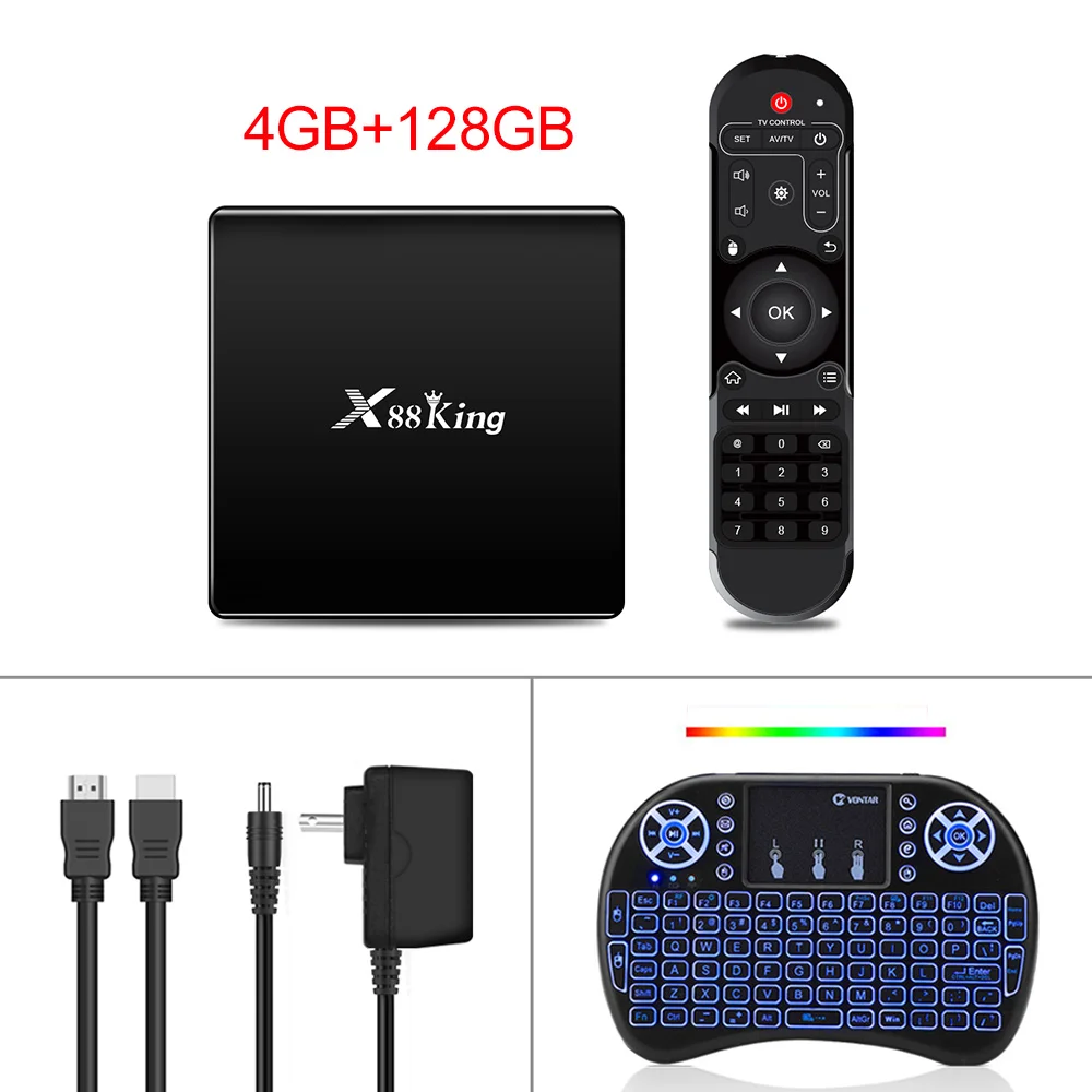 X88 Black i8 Backlit X88 King 4GB 128G Amlogic S922X TV Box Android 9.0 Dual Wifi BT5.0 1000M 4K Google Play Store Netflix Youtube 4K Media Player - Color: X88 Black i8 Backlit