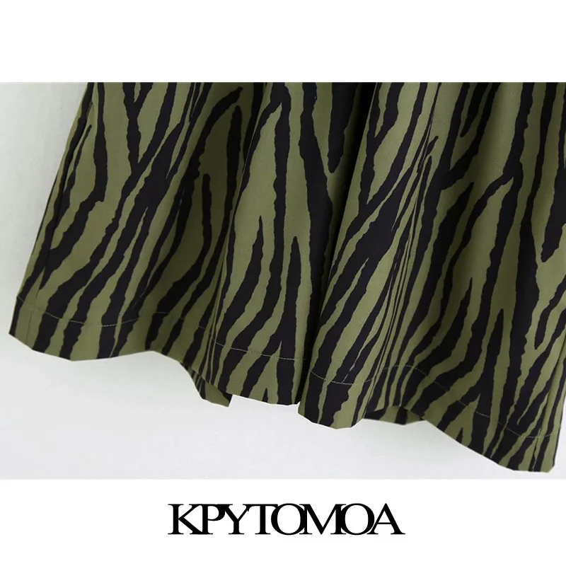 

KPYTOMOA Women 2020 Chic Fashion Animal Print Playsuits Vintage V Neck Short Sleeve Elastic Waist Female Jumpsuits Mujer