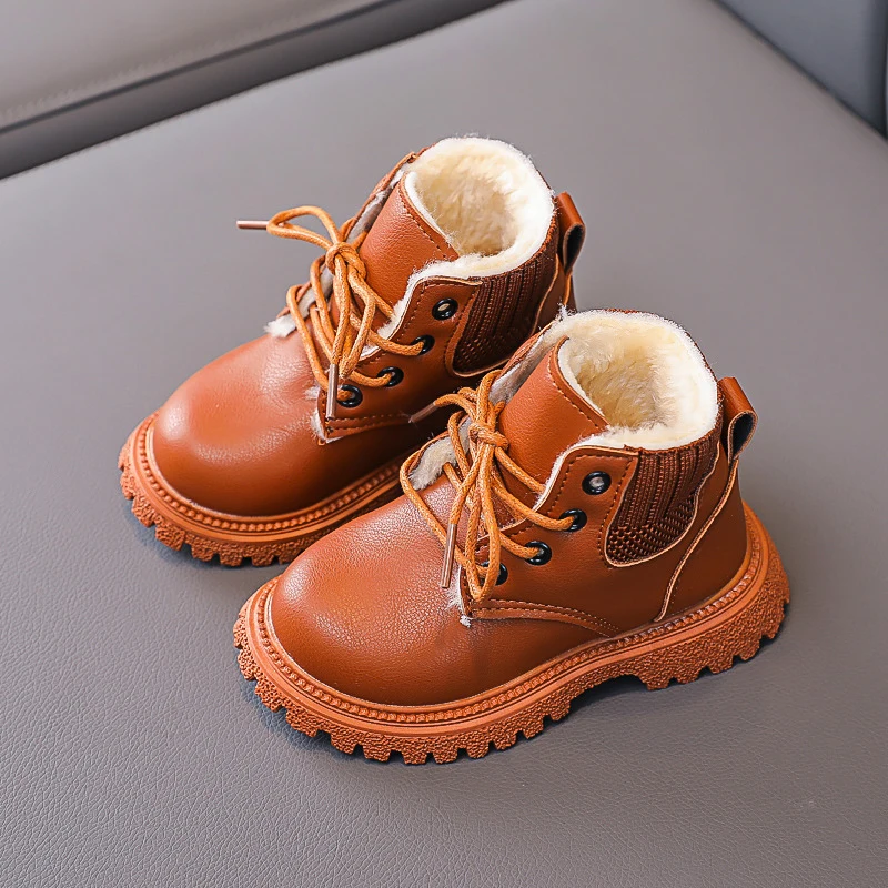 

Kid Shoes 2021 Fall New Retro Martin Boots Soft Bottom High-top Children's Shoes Casual Shoes Non-slip Plush Ankle Snow Boots