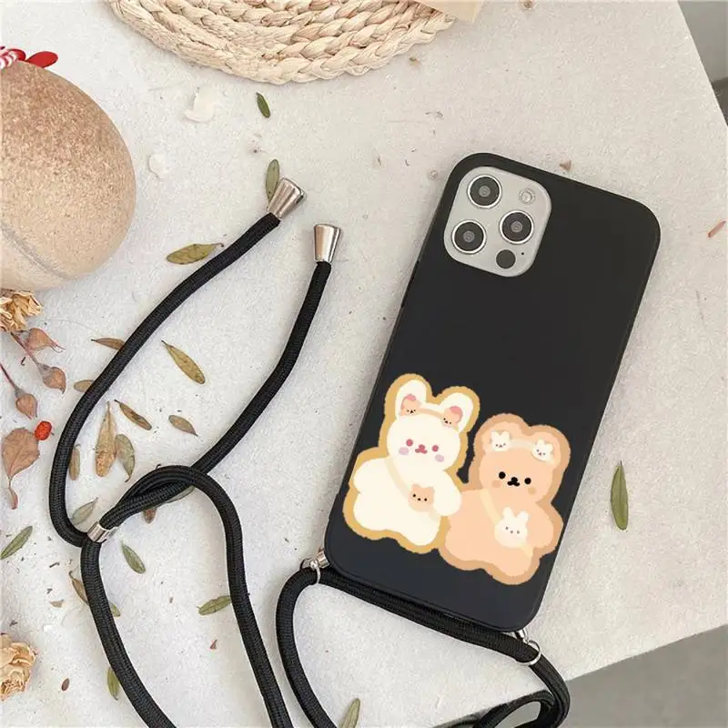 

Ilustrasi kartun hewan lucu Phone Case For iPhone 7 8 11 12 X XS XR MINI Pro Max Plus Strap Cord Chain Lanyard soft