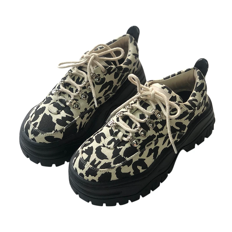 

Autumn New Style Fashion Thick-soled Leopard Canvas Shoes Women's Old Shoes Height Increased Shallow Trendy Vulcanized Shoes