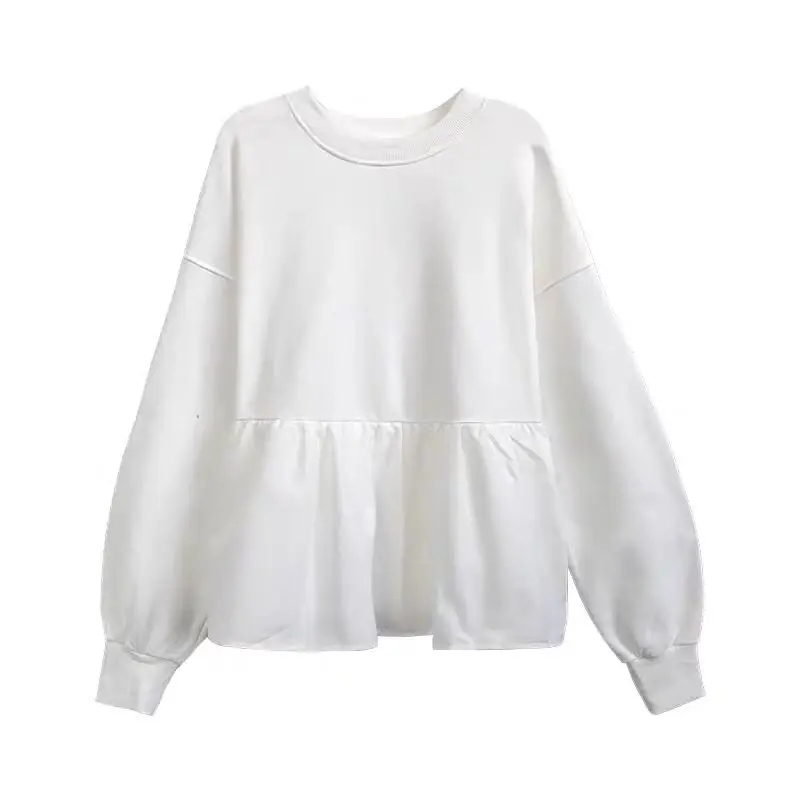 

Retro Solid Color Loose Sweatshirt Women All-match Ruffled Hem Long Sleeve Top