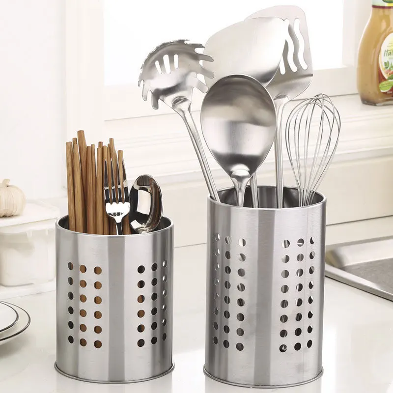 

Stainless Steel Chopsticks Cage Spoon Fork Storage Tube Round Tableware Hanging Holder Kitchen Cutlery Drainer Organizer Shelves