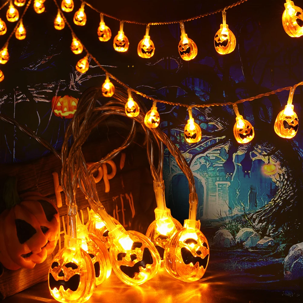 

40LED Lamp 3D Smile Face Pumpkin Battery Box Remote Control Light String Waterproof 8 Modes Halloween Decor Lantern