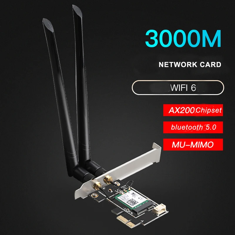 Адаптер DIEWU PCIE WiFi6 беспроводная сетевая карта Bluetooth 3000 м с процессором INTEL AX200 |