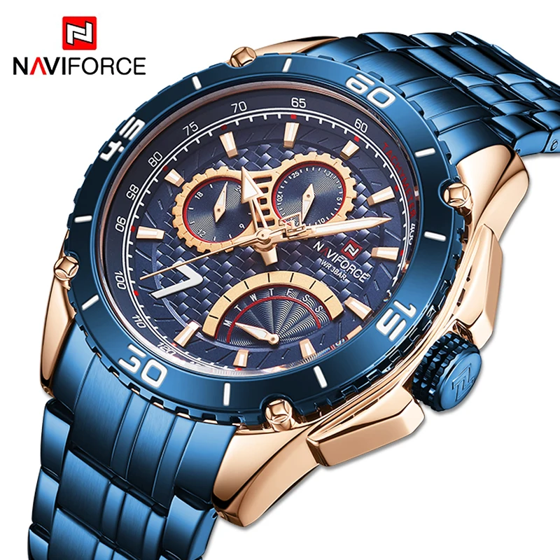 

NAVIFORCE Military Watch Men Top Luxury Brand Quartz Waterproof Steel Band Wristwatch 24 hour Date Clock Male Relogio Masculino