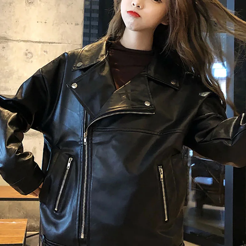 2021 Autumn Women Pu Leather Jacket Woman ZipperLoose casual all-matchShort Coat Female Black Punk  Leather  the street Outwear