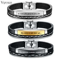 customizable leather bracelets for men women name text logo engraving stainless steel casual personalized jewelry bracelet new