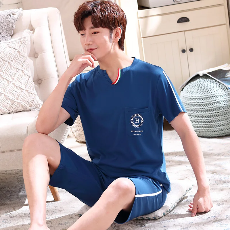 

Summer Thin Section Lounge Pijama Plus Size M-4XL Pajamas Men'S Tencel Rome Sleepwear Short-Sleeved Shorts Casual Home Service