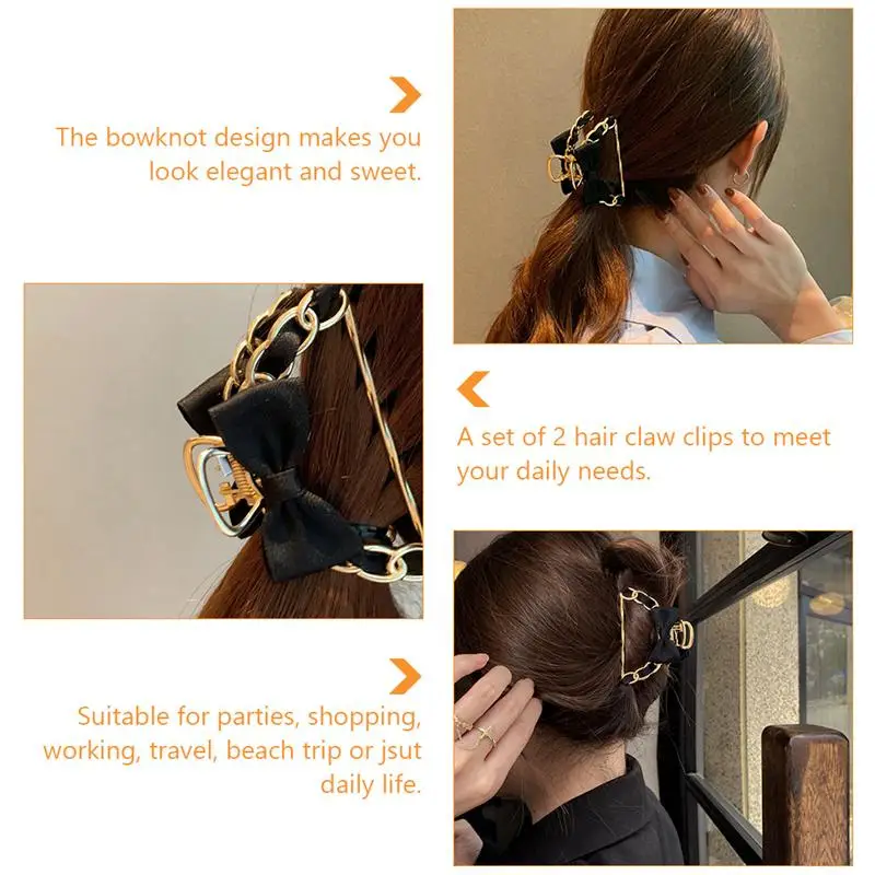 

2Pcs Hair Claw Clips Bowknot Hair Clips Elegant Hair Barrettes Metal Hair Clamps
