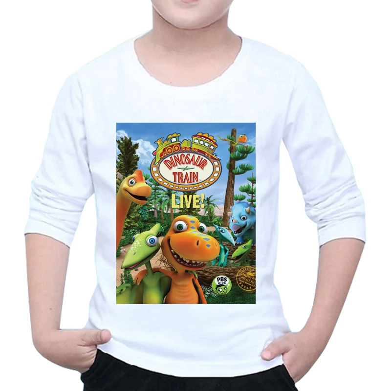 

New Dinosaur Train T-shirt Girls Boys Cartoon Monster favorite Dinosaur Long Sleeve Tops Animal Clothes Y20-3