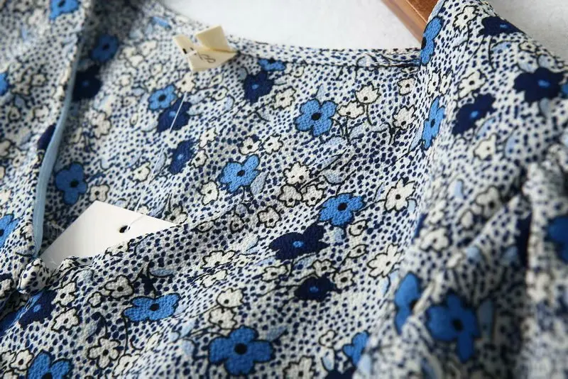 Bazaleas Франция темно-синий цветочный узор женское платье винтажное тонкое vestidos