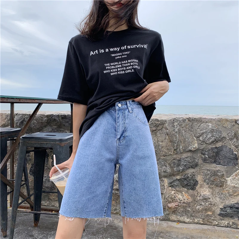 REALEFT New 2020 Summer Denim Half Pants High Waist Chic Wide Leg Jeans Korean OL Style Cowboy Loose Trousers Pocket | Женская одежда