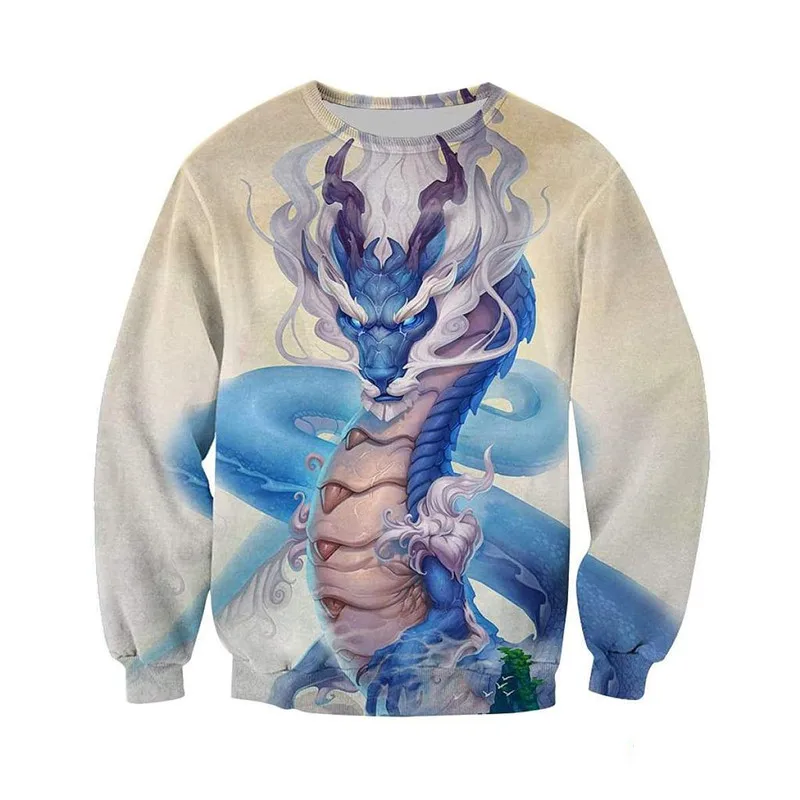 

New 3D printed Blue Dragon shirt zipper casual shirt Hoodie